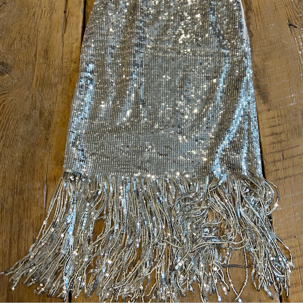 ✨NEW Silver Sequins Pencil Skirt with Fringe